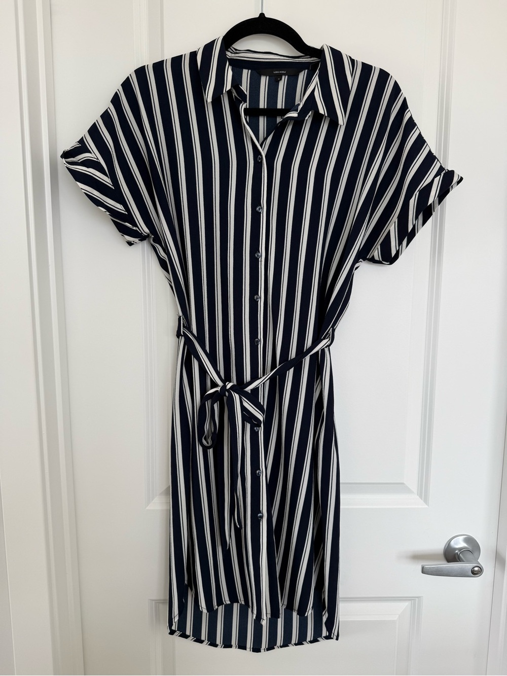VERO MODA | Navy and White Vertical Stripe Shirt Dress - size small